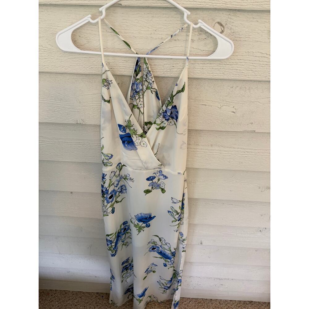 Identity Floral Halter Wide-Leg Jumpsuit – White & Blue Floral – Size M - Picture 3 of 10